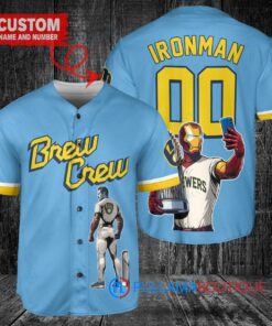 Milwaukee Brewers x Iron Man Tony Stark Baseball Jersey Blue City Connect