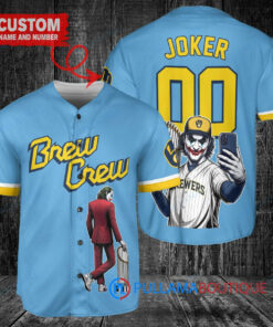 Milwaukee Brewers x Joker DC Comics with Trophy Custom Baseball Jersey Blue City Connect