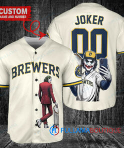 Milwaukee Brewers x Joker DC Comics with Trophy Custom Baseball Jersey Cream