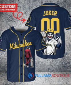 Milwaukee Brewers x Joker DC Comics with Trophy Custom Baseball Jersey Navy