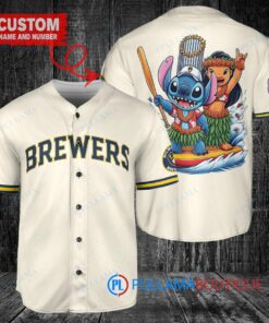 Milwaukee Brewers x Lilo & Stitch Baseball Jersey Cream – Trophy Design