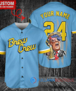 Milwaukee Brewers x Limited Edition with World Series Trophy Custom Baseball Jersey Blue City Connect