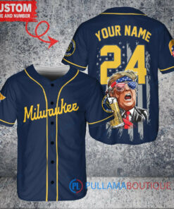 Milwaukee Brewers x Limited Edition with World Series Trophy Custom Baseball Jersey Navy