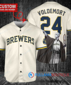 Milwaukee Brewers x Lord Voldemort Harry Potter with Trophy Custom Baseball Jersey Cream