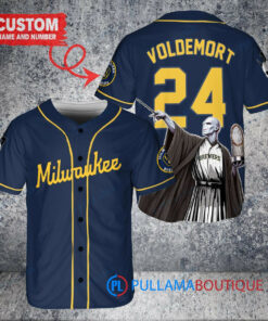 Milwaukee Brewers x Lord Voldemort Harry Potter with Trophy Custom Baseball Jersey Navy