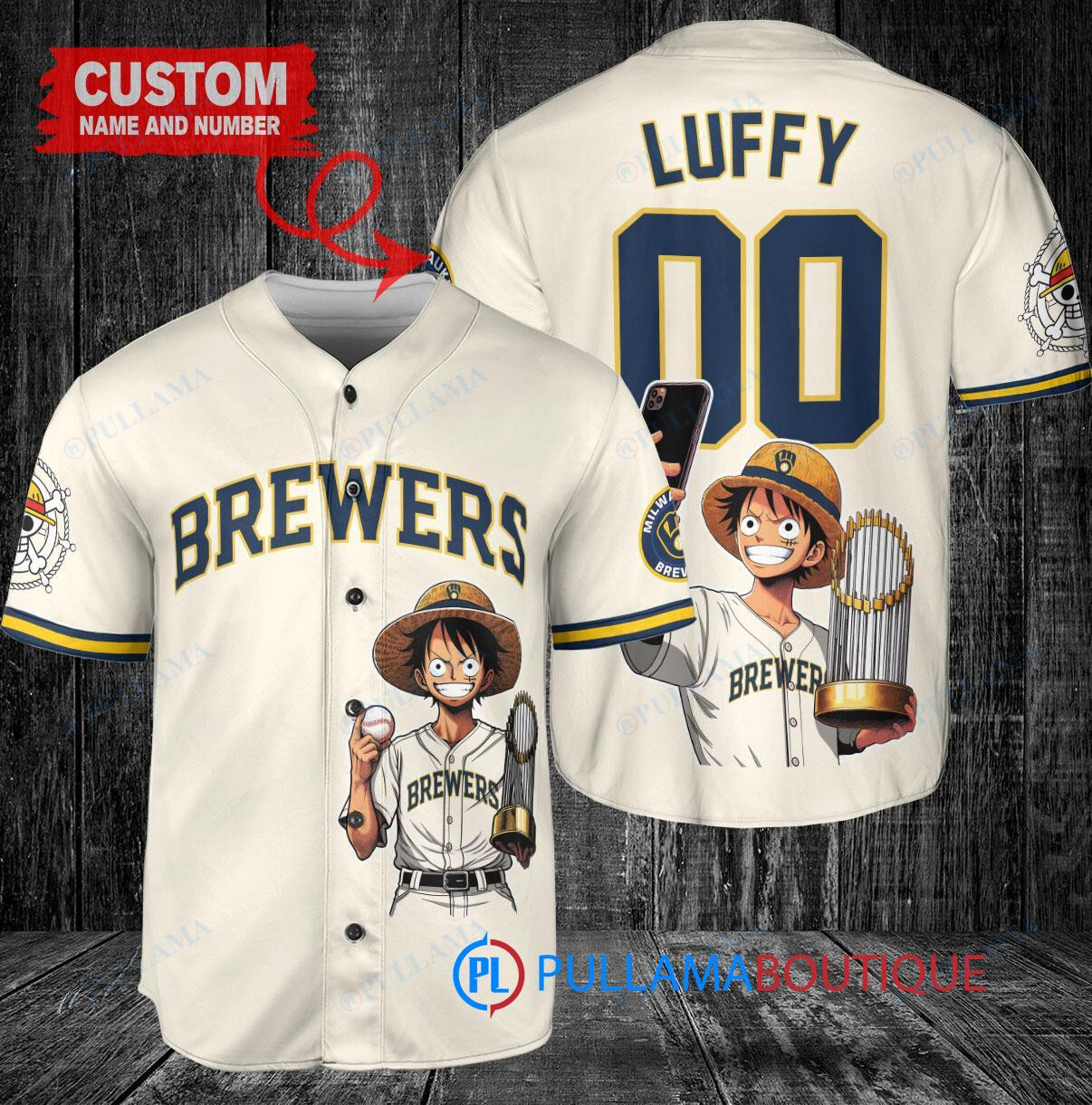 Colorado Rockies x Luffy One Piece with Trophy Custom Baseball Jersey Green