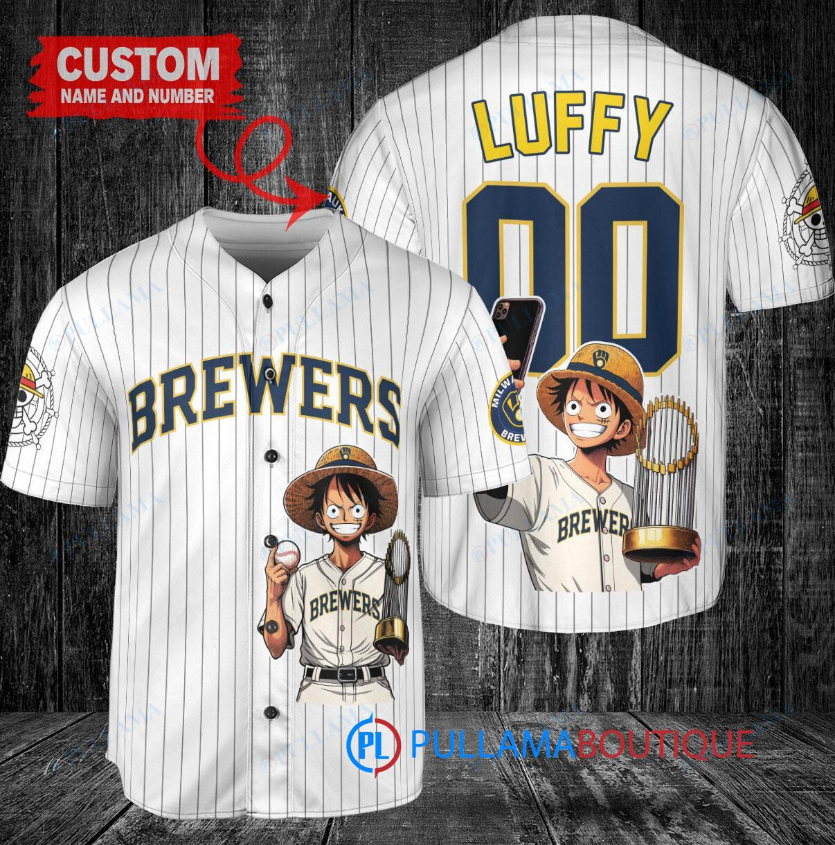 Seattle Mariners x Luffy One Piece with Trophy Custom Baseball Jersey Royal