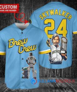 Milwaukee Brewers x Luke Skywalker Star Wars with Trophy Custom Baseball Jersey Blue City Connect