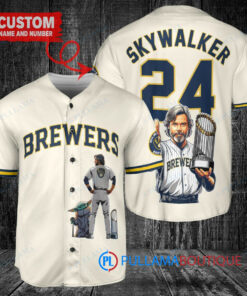 Milwaukee Brewers x Luke Skywalker Star Wars with Trophy Custom Baseball Jersey Cream