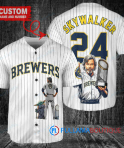 Milwaukee Brewers x Luke Skywalker Star Wars with Trophy Custom Baseball Jersey White