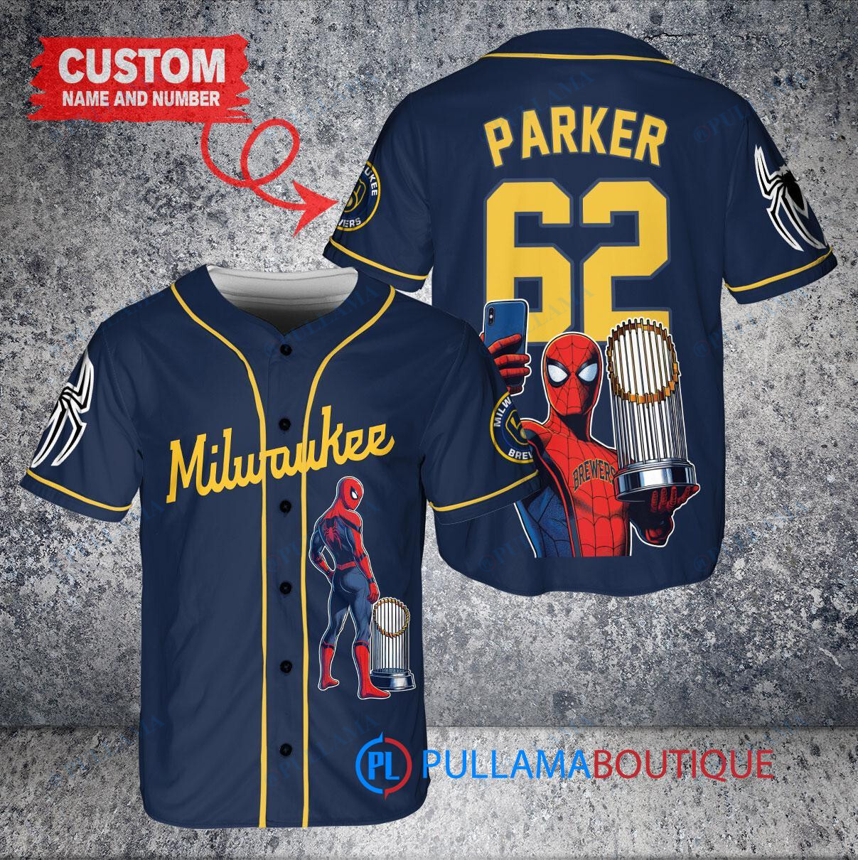 Pittsburgh Pirates x Marvel Spiderman with Trophy Custom Baseball Jersey Gray