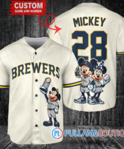 Milwaukee Brewers x Mickey and Minnie with Trophy Baseball Jersey Cream