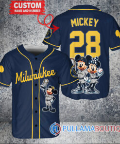 Milwaukee Brewers x Mickey and Minnie with Trophy Baseball Jersey Navy