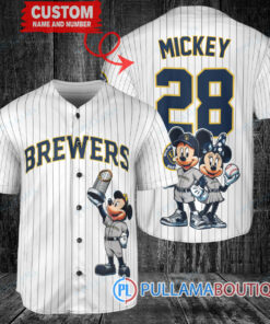 Milwaukee Brewers x Mickey and Minnie with Trophy Baseball Jersey White