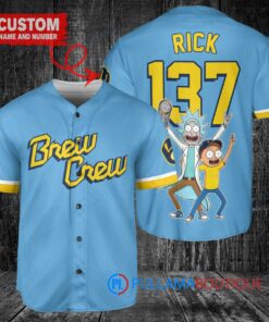 Milwaukee Brewers x Rick and Morty with Trophy Custom Baseball Jersey Blue City Connect