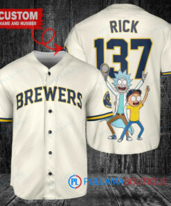 Milwaukee Brewers x Rick and Morty with Trophy Custom Baseball Jersey Cream