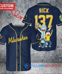 Milwaukee Brewers x Rick and Morty with Trophy Custom Baseball Jersey Navy