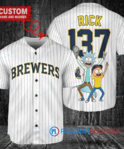 Milwaukee Brewers x Rick and Morty with Trophy Custom Baseball Jersey White