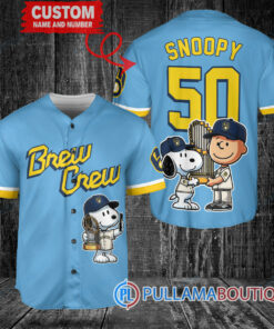 Milwaukee Brewers x Snoopy and Charlie Brown with Trophy Baseball Jersey Blue City Connect