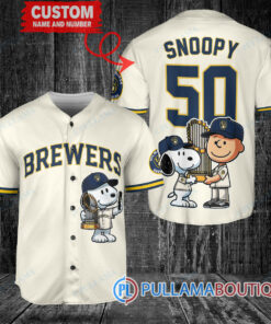 Milwaukee Brewers x Snoopy and Charlie Brown with Trophy Baseball Jersey Cream