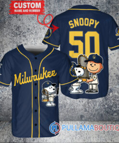 Milwaukee Brewers x Snoopy and Charlie Brown with Trophy Baseball Jersey Navy