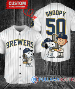 Milwaukee Brewers x Snoopy and Charlie Brown with Trophy Baseball Jersey White