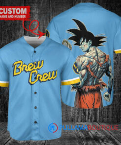 Milwaukee Brewers x Son Goku Kakarot Super Saiyan Dragon Ball Z with Trophy Baseball Jersey Blue City Connect