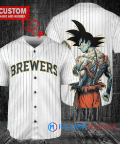 Milwaukee Brewers x Son Goku Kakarot Super Saiyan Dragon Ball Z with Trophy Baseball Jersey White