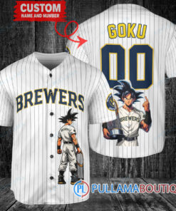 Milwaukee Brewers x Son Goku Kakarot Super Saiyan Dragon Ball Z with Trophy Baseball Jersey White V2