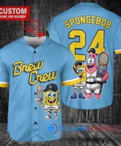 Milwaukee Brewers x SpongeBob SquarePants with Trophy Custom Baseball Jersey Blue City Connect