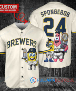 Milwaukee Brewers x SpongeBob SquarePants with Trophy Custom Baseball Jersey Cream