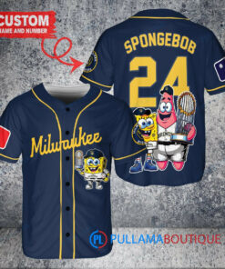 Milwaukee Brewers x SpongeBob SquarePants with Trophy Custom Baseball Jersey Navy