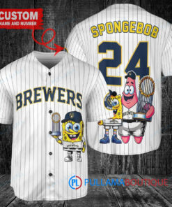 Milwaukee Brewers x SpongeBob SquarePants with Trophy Custom Baseball Jersey White