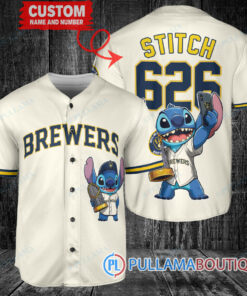 Milwaukee Brewers x Stitch with Trophy Baseball Jersey Cream