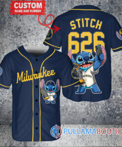 Milwaukee Brewers x Stitch with Trophy Baseball Jersey Navy