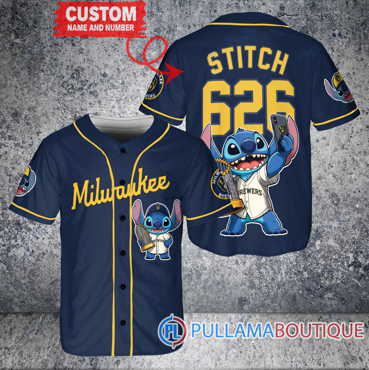 Atlanta Braves x Stitch with Trophy Baseball Jersey Gray