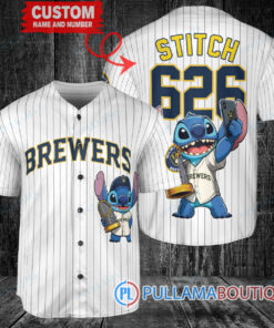 Milwaukee Brewers x Stitch with Trophy Baseball Jersey White