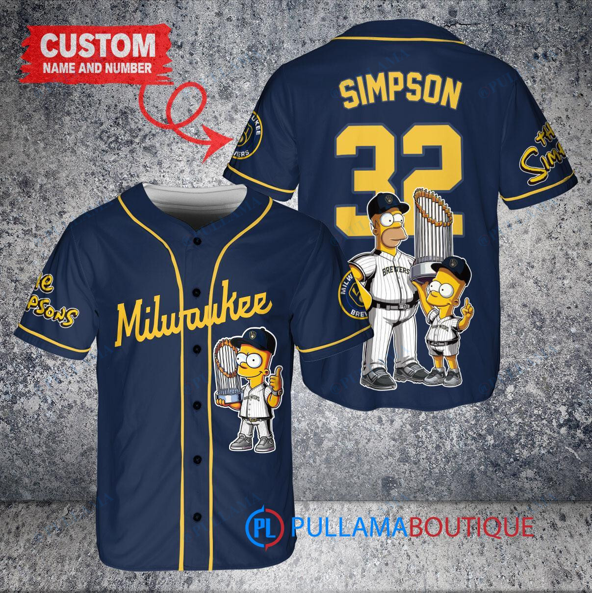 Atlanta Braves x The Simpsons Bart Simpson, Homer Simpson, Lisa Simpson with Trophy Custom Baseball Jersey White City Connect