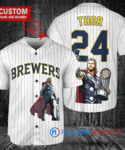 Milwaukee Brewers x Thor Marvel with Trophy Custom Baseball Jersey White