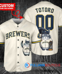 Milwaukee Brewers x Totoro Studio Ghibli with Trophy Custom Baseball Jersey Cream