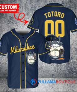 Milwaukee Brewers x Totoro Studio Ghibli with Trophy Custom Baseball Jersey Navy