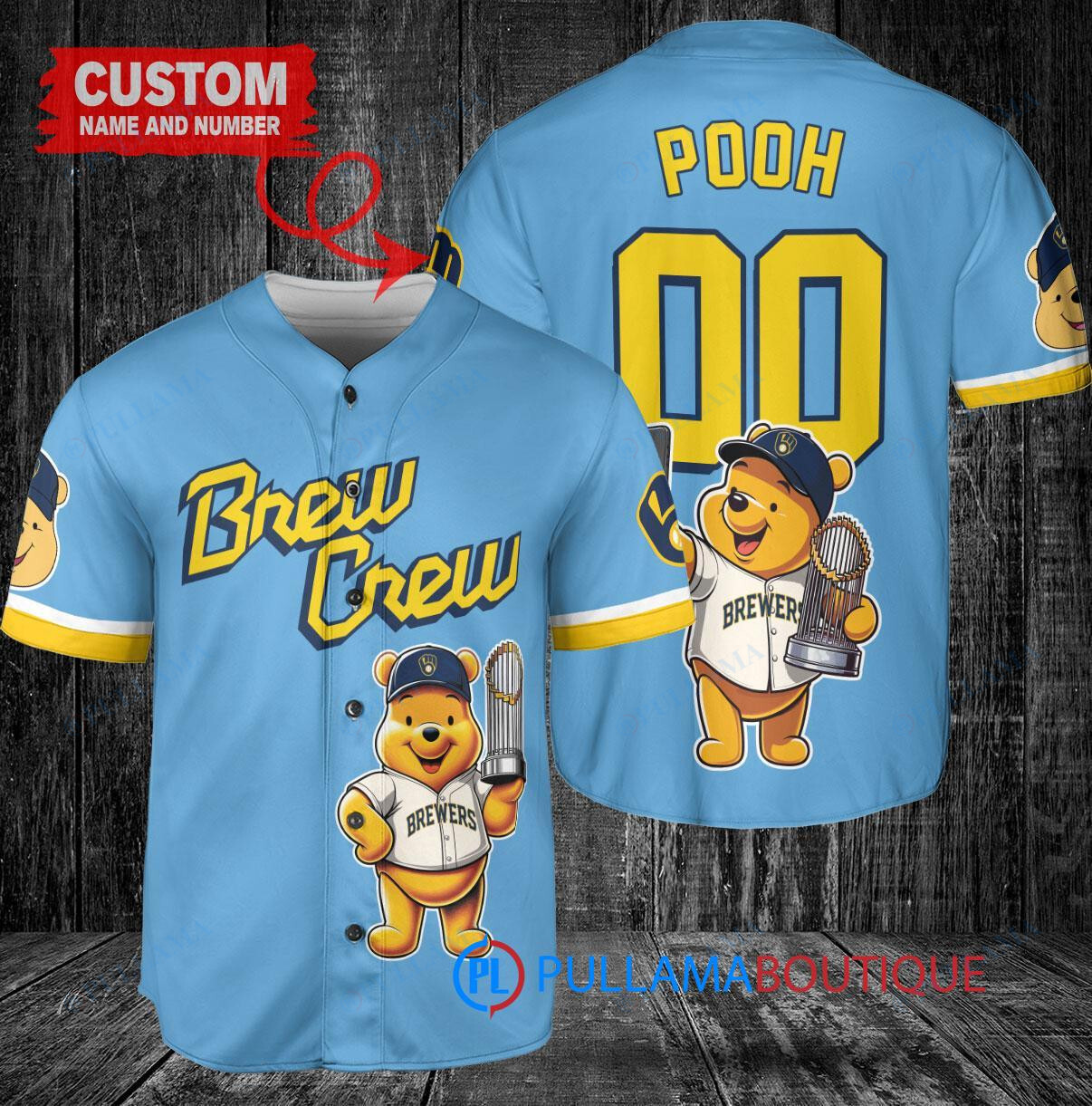 Texas Rangers x Winnie the Pooh with Trophy Custom Baseball Jersey Royal