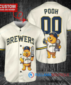 Milwaukee Brewers x Winnie the Pooh with Trophy Custom Baseball Jersey Cream