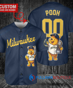 Milwaukee Brewers x Winnie the Pooh with Trophy Custom Baseball Jersey Navy