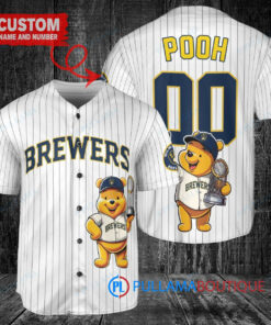 Milwaukee Brewers x Winnie the Pooh with Trophy Custom Baseball Jersey White