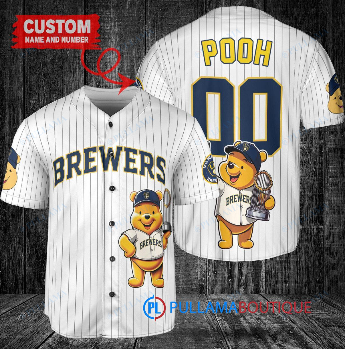 Houston Astros x Winnie the Pooh with Trophy Custom Baseball Jersey Navy City Connect