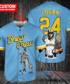 Milwaukee Brewers x Wolverine Logan with Trophy Custom Baseball Jersey Blue City Connect