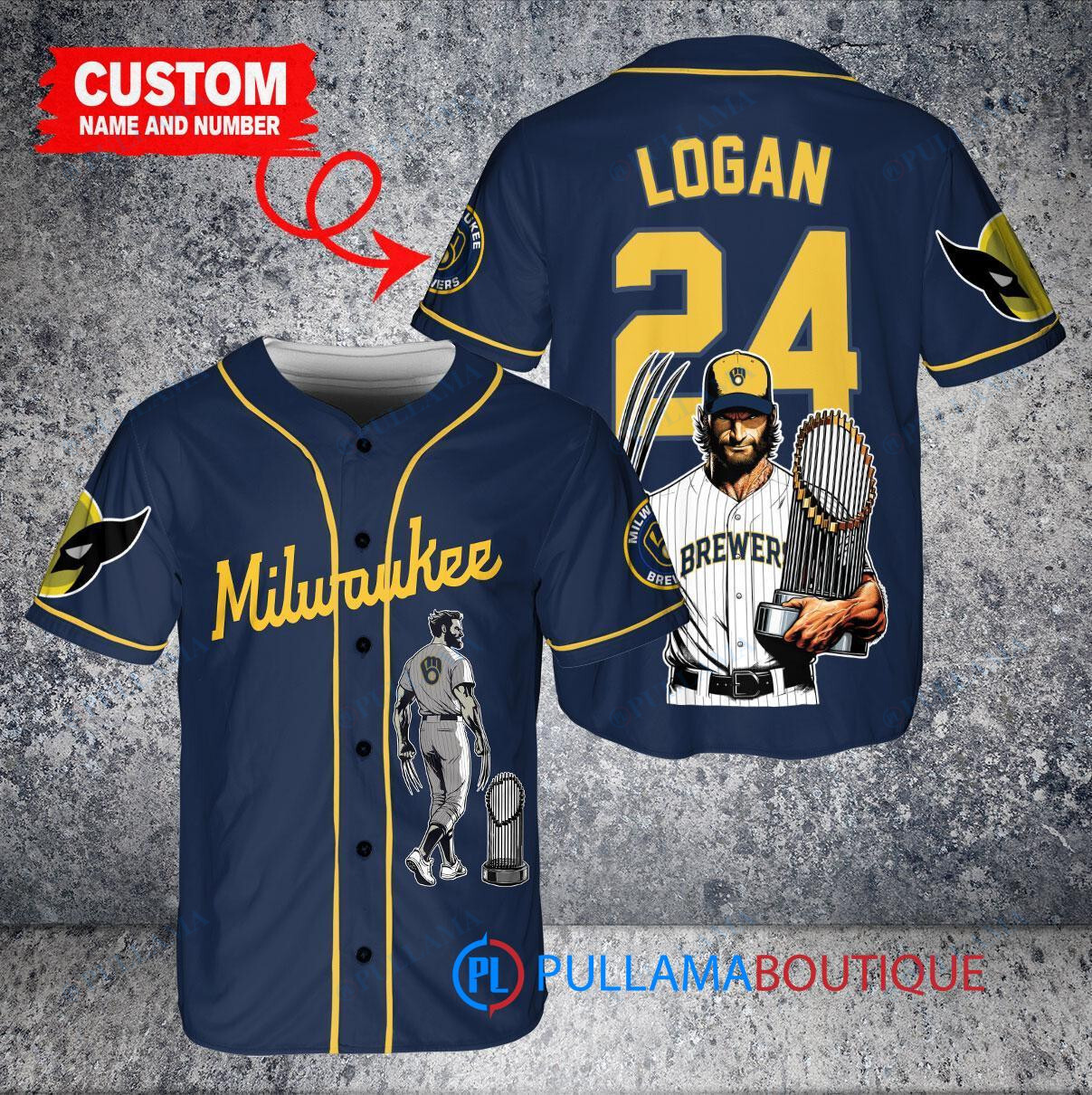 Atlanta Braves x Wolverine Logan with Trophy Custom Baseball Jersey Navy