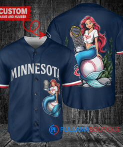 Minnesota Twins x Ariel Mermaid with Trophy Custom Baseball Jersey Navy