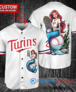 Minnesota Twins x Ariel Mermaid with Trophy Custom Baseball Jersey White